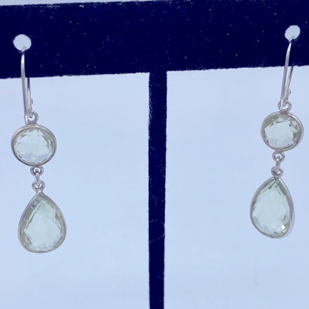 Vintage 925 Sterling Very Light Smokey Crystal Pierced Dangle Earrings 1 3/4”